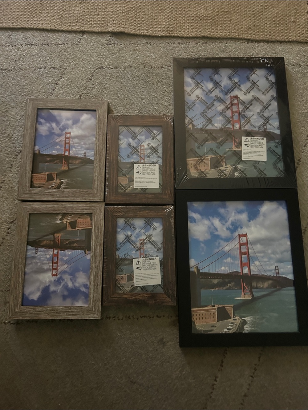 Set of Mixed Wood and Black Photo Frames - Brown and Black